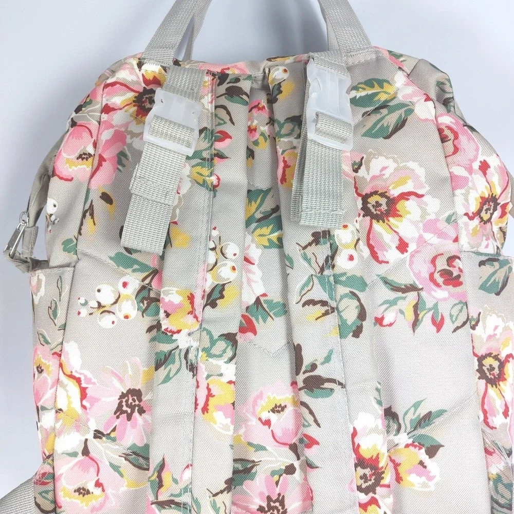 Baby Essentials Floral Backpack Diaper Bag Gray Pink Pockets Straps Changing Pad